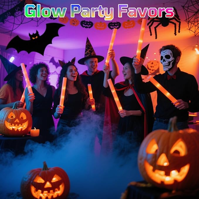 Foam Glow Sticks Bulk, 30 PCS Orange Light Up Foam Sticks 3 Modes, Glow Party Supplies for Wedding,Raves, Carnival, Concert, 4th of July, Halloween, Christmas, New Year