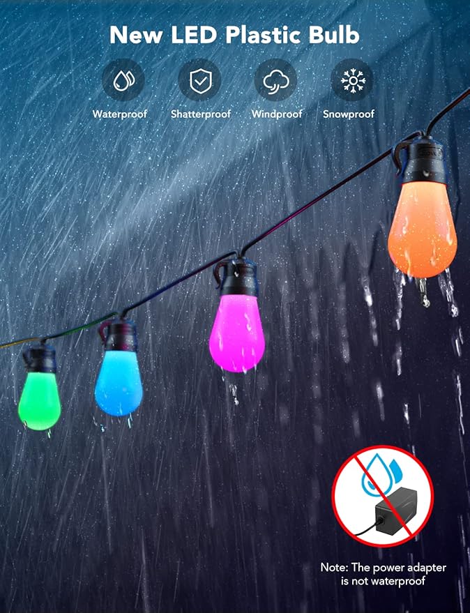 Govee Smart Outdoor String Lights H7015, 48ft RGBIC Outdoor Lights