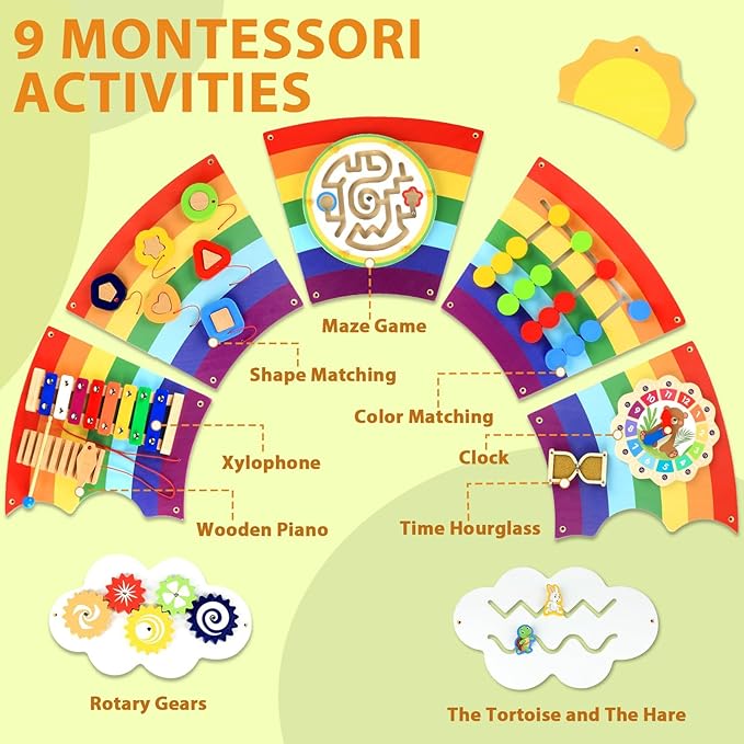 5FT Large Sunshine Rainbow Wooden Activity Wall Panel Christmas Gift