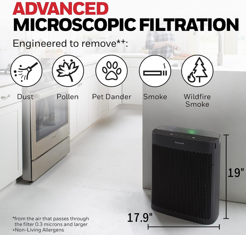 Honeywell HEPA Air Purifier for Home and Large 1700 ft² Rooms, Black