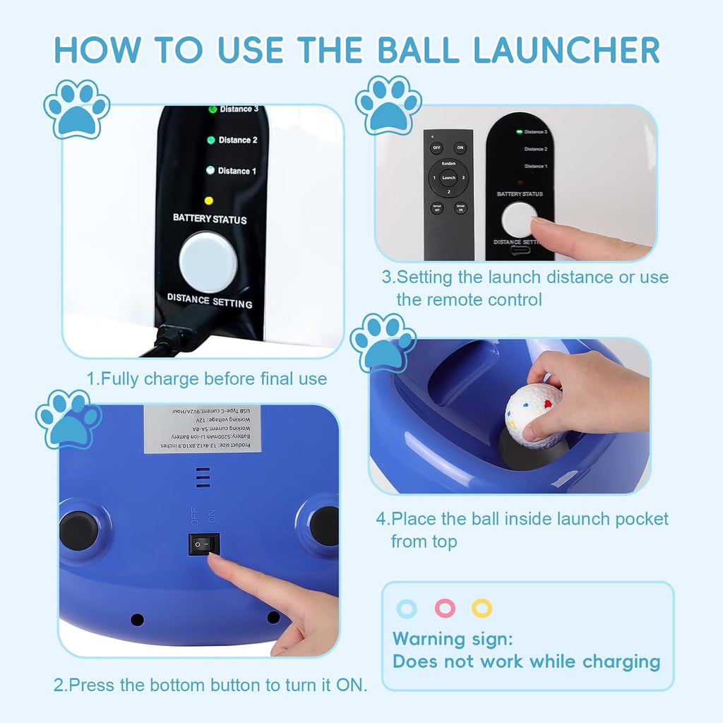 fahkns automatic ball launcher for large dogs: 40/60/80ft showing dimensions