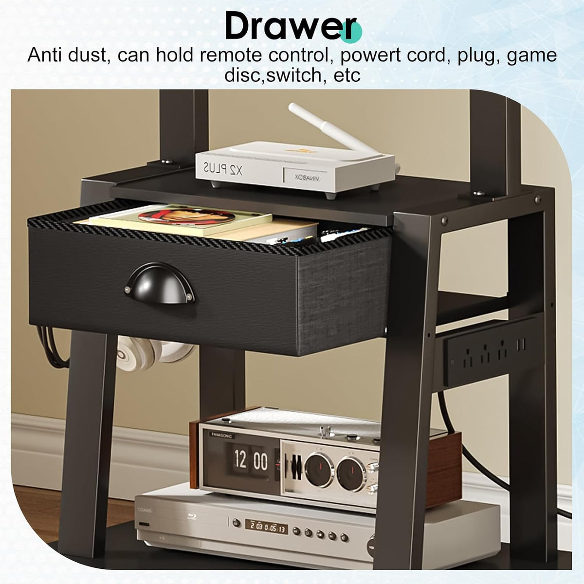 rolling tv stand with power outlet,tilt tv cart, front angle view