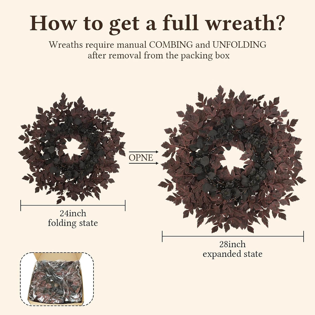 Agusbagli 28’’ Halloween Wreath for Front Door, Burgundy Fall Wreath