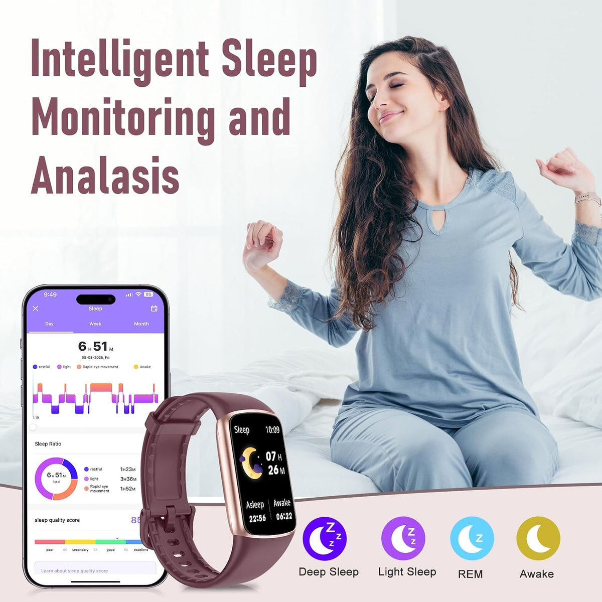zeacool fitness tracker with 24/7 heart rate, blood, close-up detail