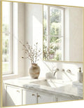 30"x30" Gold Square Mirror for Wall, Metal Framed Bathroom Vanity Mirror