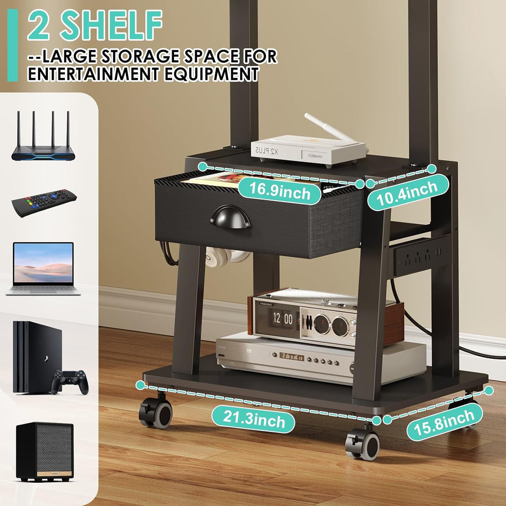 rolling tv stand with power outlet,tilt tv cart, view 9