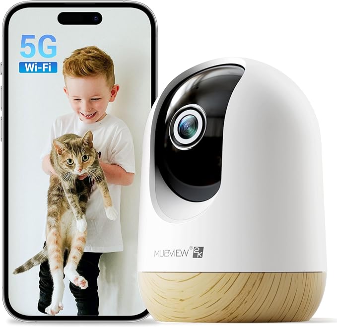 MUBVIEW 5G WiFi Indoor Security Camera No Subscription, Pet Camera