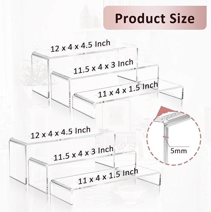LFTYTUO 2 Set Large Acrylic Clear Display Risers, 3 Sizes 12" Rectangular