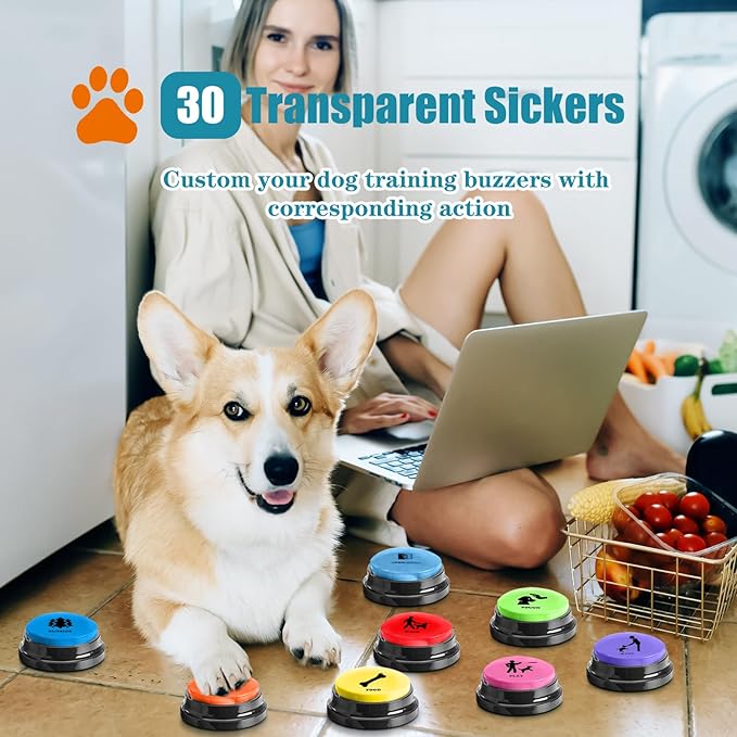 Dog Buttons for Communication Starter Pack 8 Dog Talking Button Set, 30s Voice (8 Pcs, 30 Pcs)
