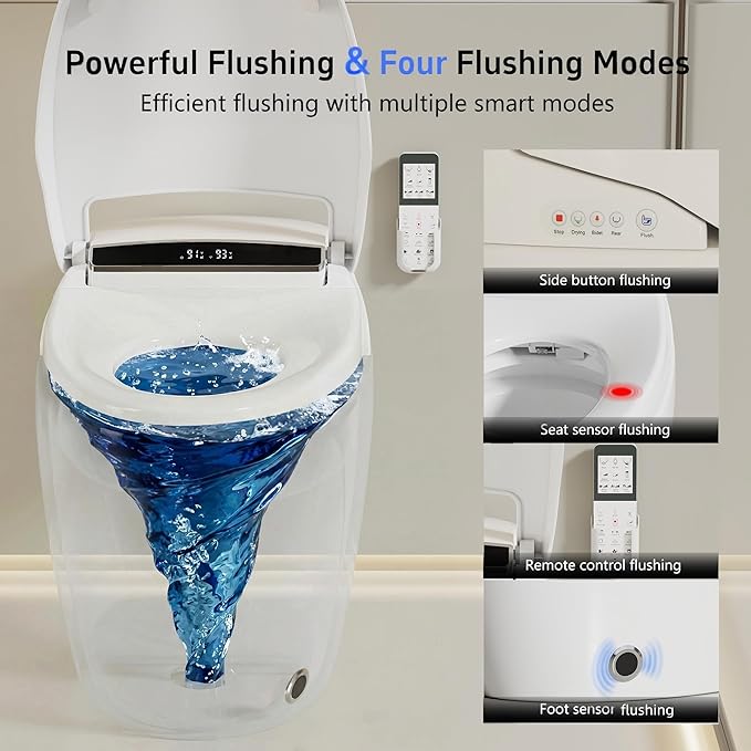 Smart Toilet with Warm Water Sprayer and Dryer, One Piece Bidet Toilet with