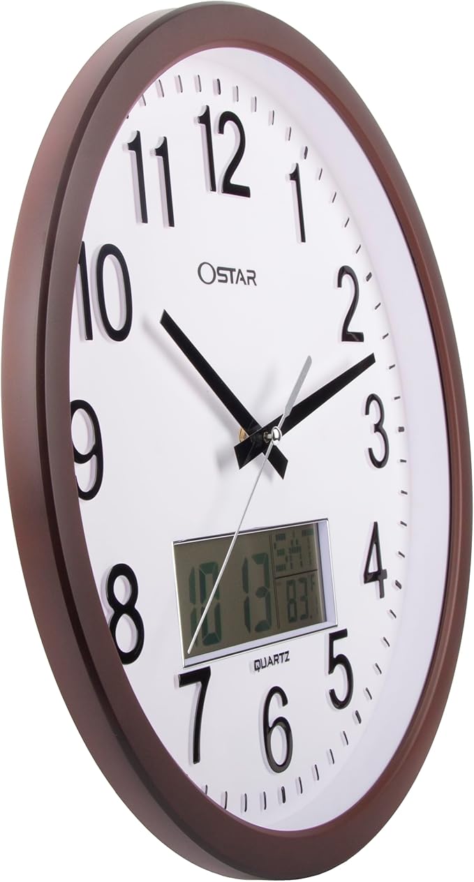 OSTAR 14" Large Analog Digital Display Wall Clock Silent Non-Ticking, Day of