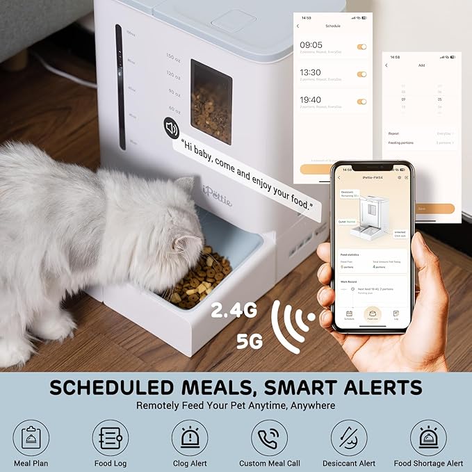 iPettie FW54 5G/2.4GHz WiFi Automatic Feeder and Waterer 2-in-1 Set