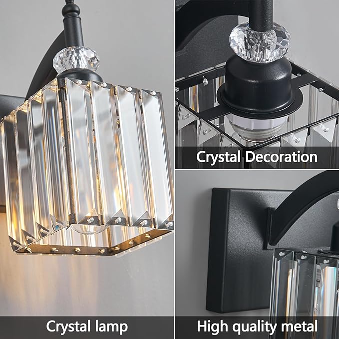 BBLLWJ Modern Bathroom Vanity Light 3-Light Black Crystal Light Fixtures Over