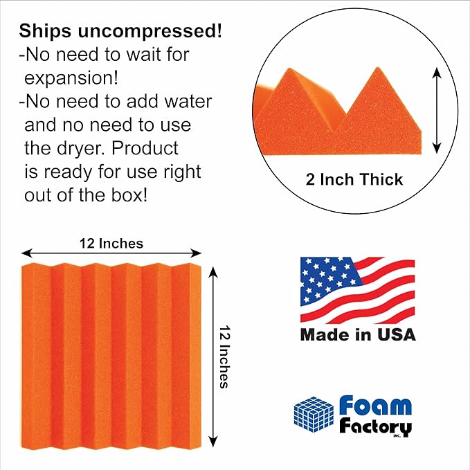 Foam Factory Inc 24 Pack Color Acoustic Foam Panel Studio Soundproofing Wedge