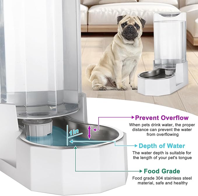 Sfozstra Automatic Pet Water Dispenser: 8L White Gravity Stainless Steel Water