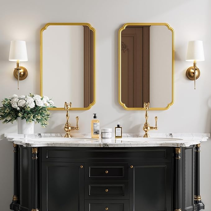 22x34 Inch Gold Bathroom Mirror, Metal Framed Wall Mirror