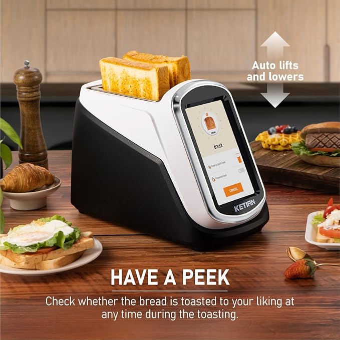 2 Slice Touchscreen Toaster, 2 Wide Slots, Smart Bread Toaster