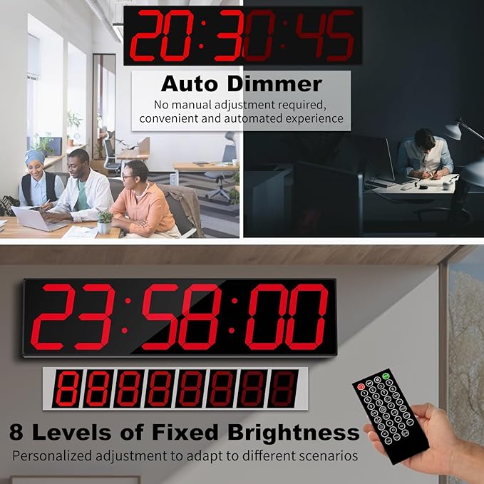 CHKOSDA 28.4''Large Digital Wall Clock, Automic Digital Clock