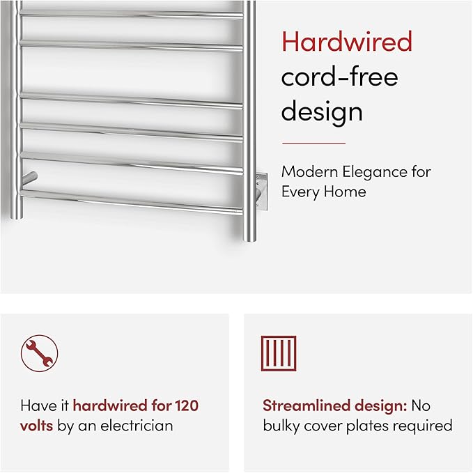 WarmlyYours Malta Heated Towel Rack, 11-Bar Electric Towel Warmer, Hardwired