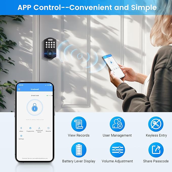 KNOBWELL Fingerprint Door Lock, Smart Keypad Deadbolt, Keyless Entry Lock