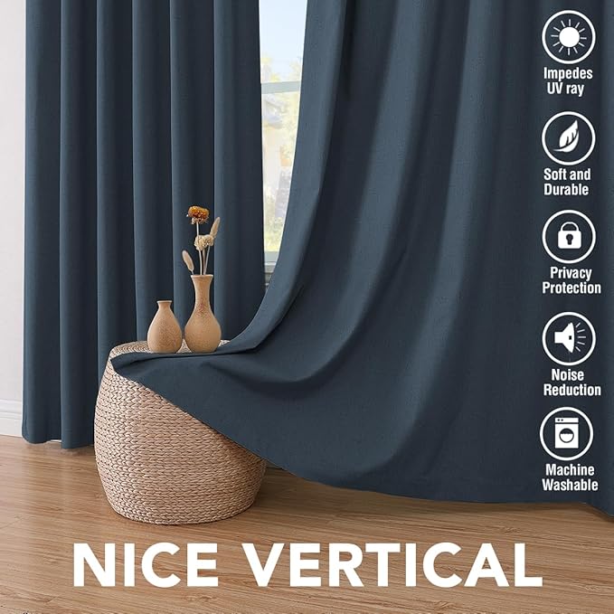 H.VERSAILTEX Linen Blackout Curtains 63 Inches Long 100% Absolutely Blackout