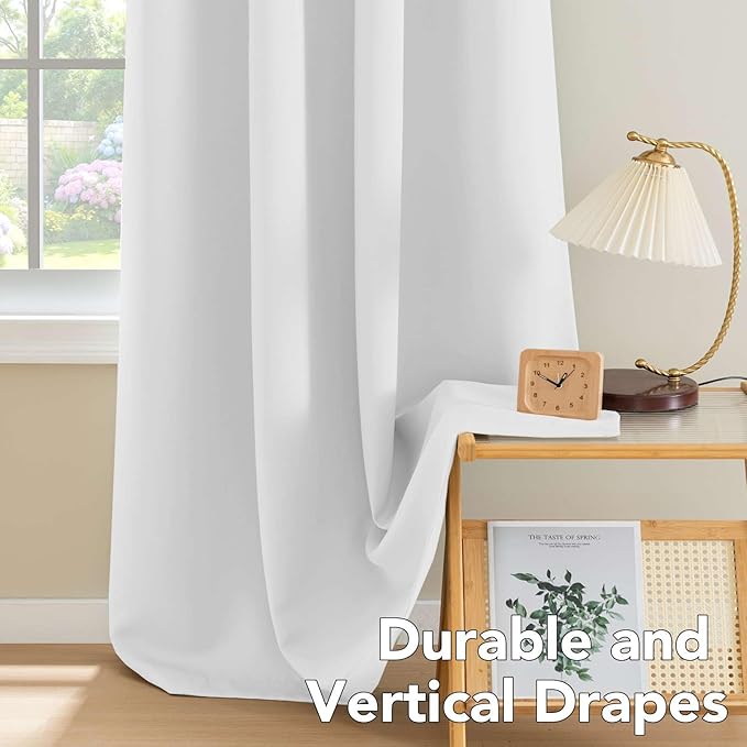 H.VERSAILTEX White Curtains 96 inches Long Window Treatment Panels/Drapes (Set of 2)