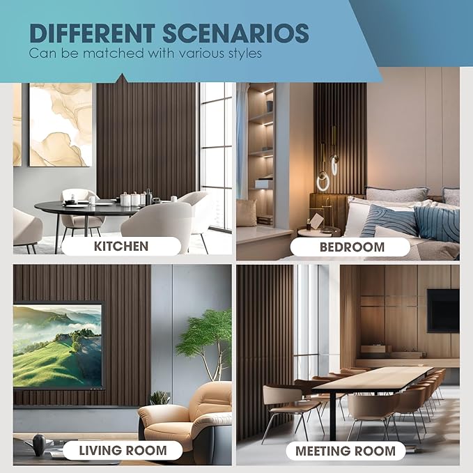 OUZUGIE WPC Acoustic Slat Wall Paneling, Living Room, TV Background, Study Room (8-Pack)