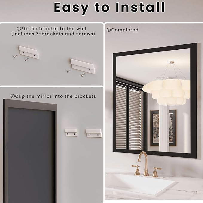 Amorho Bathroom Mirror Black, 28x32 Inch Thick Metal Framed Wall Mirrors