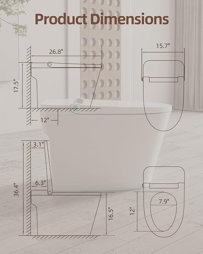 Luoware Smart Toilet Lite without Bidet, One Piece Elongated Modern Toilet