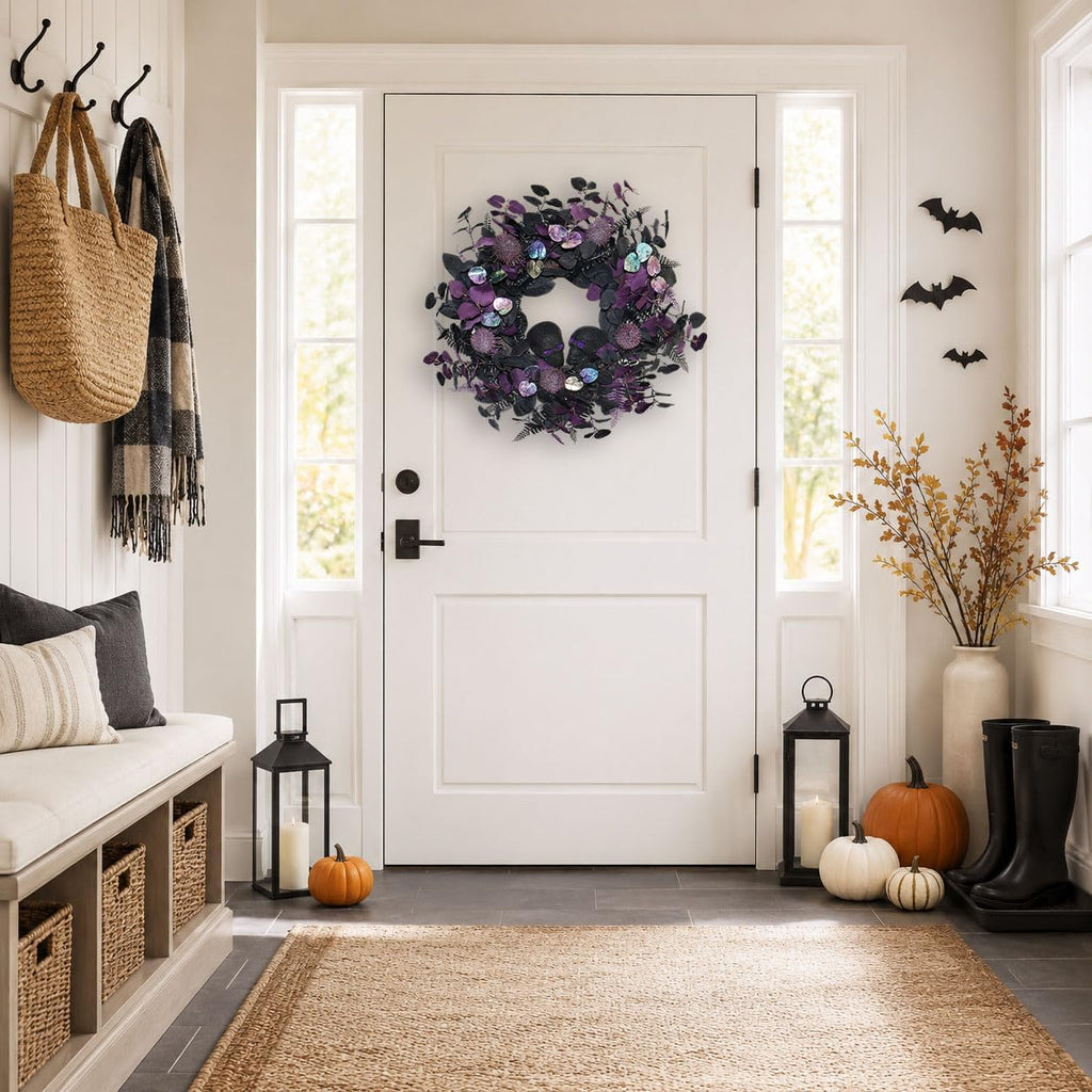 22" Prelit Halloween Wreaths for Front Door with 40 LEDs