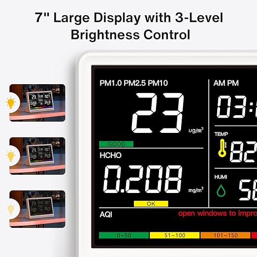 Upgrade Extended 12-Hour Battery Life 16 in 1 Air Quality Monitor Indoor