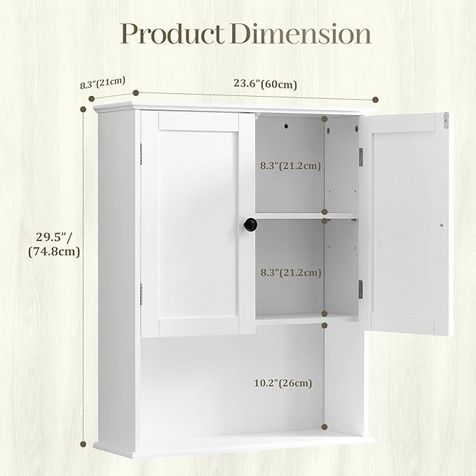 Bathroom Wall Cabinet, Over Toilet Storage Hanging Cabinet Adjustable Shelves