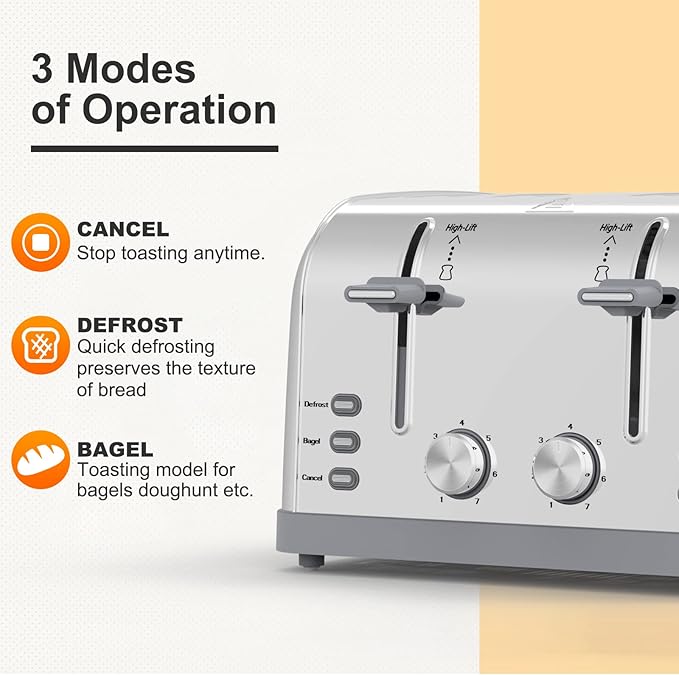 Toaster 4 Slice Retro Stainless Steel, Best Prime 4 Slice Toaster Wide Solt