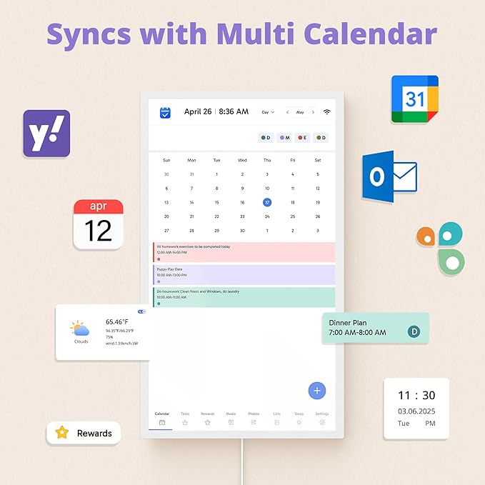 Digital Calendar 32 Inch Touch Screen, Electronic Wall & Desk Calendar Chore