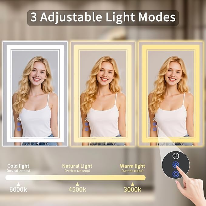 26"x38" Bathroom Mirror with Lights, Backlit + Front Lit, Led Vanity Mirror