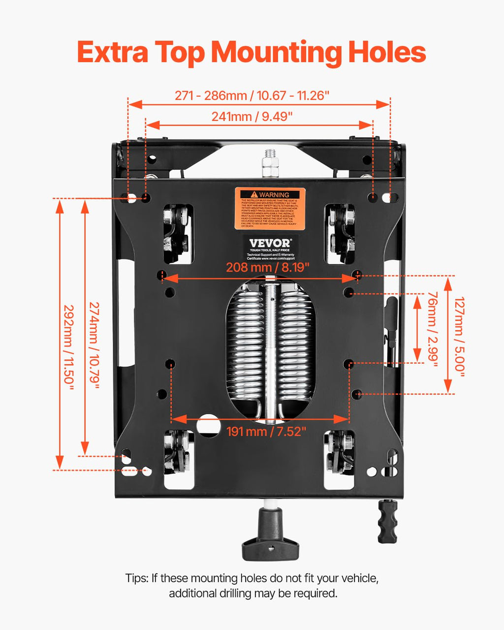 VEVOR Seat Suspension Kit with Seat Slider Track, Universal Air Ride Seat Suspension for Zero Turn Lawn Mower, 6in Front-to-Back Adjustable, Tractor Seat Suspension ‎Kit for Forklift, Bulldozers