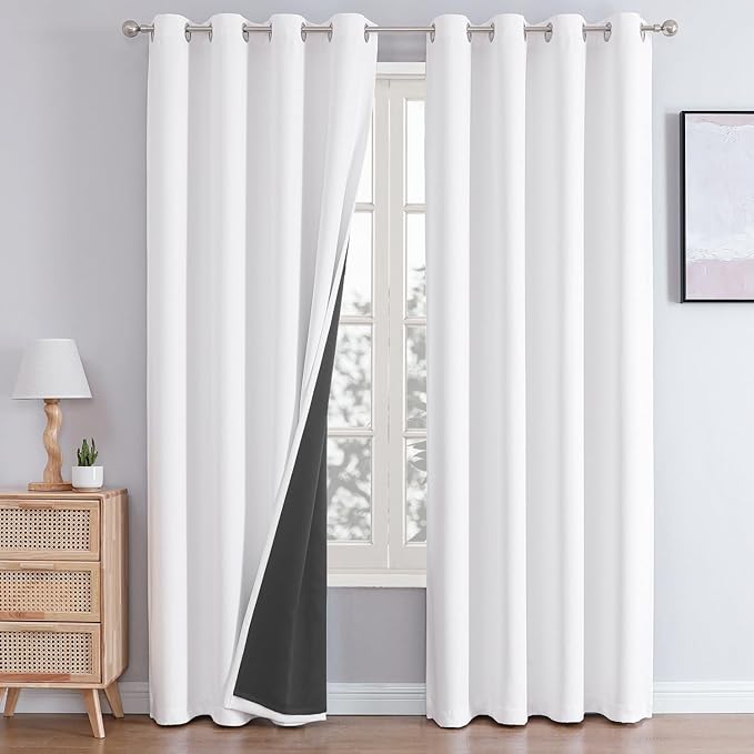 ChrisDowa White 100% Blackout Curtains 120 inch Long