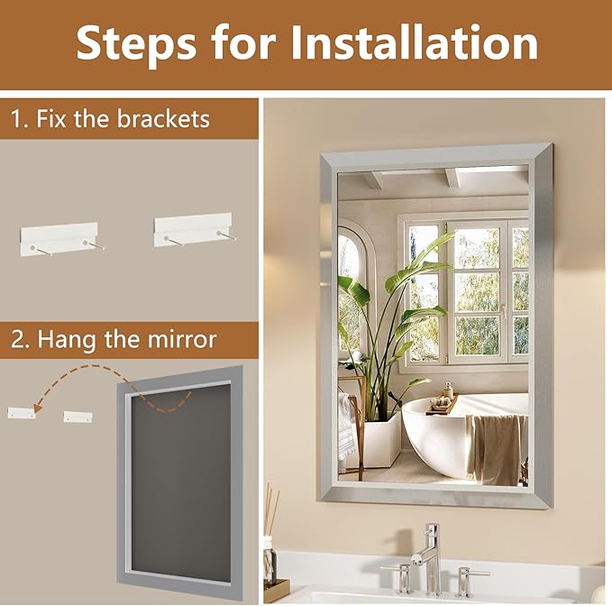 SMIROR Brushed Silver Bathroom Mirror