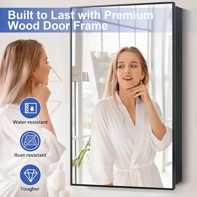 Medicine Cabinet with Mirror, 20x30 Inch Rectangle Wall Mounted Bathroom Vanity