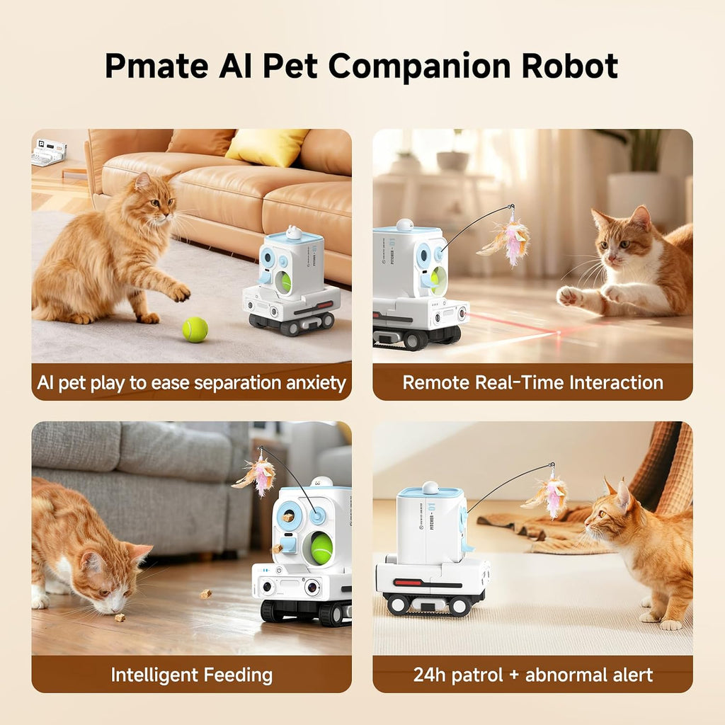 pmate self-moving pets camera ai-powered rover with auto on a desk or shelf