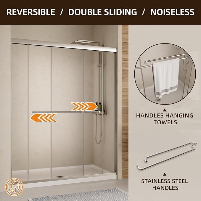 Sliding Shower Door, Royal Guard 56-60" W x 70" H Semi-Frameless Double Sliding
