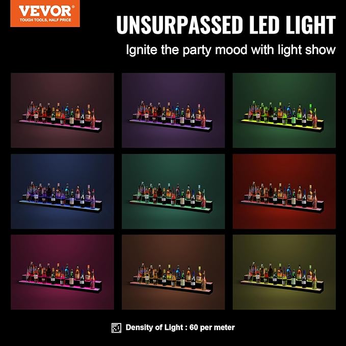VEVOR LED Lighted Liquor Bottle Display, 2 Tiers 60 Inch Commercial Illuminated