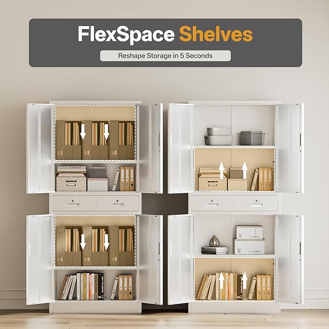 Metal Storage Cabinet with 2 Drawers 71" H