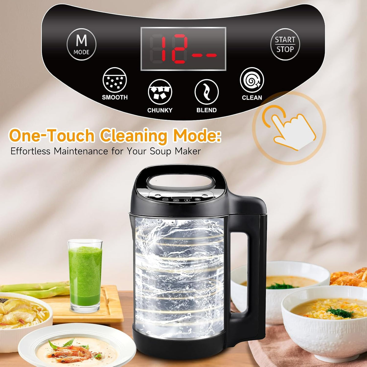 Homtone 1.6L Soup Maker Machine, Soup Maker with Smooth & Chunky Settings