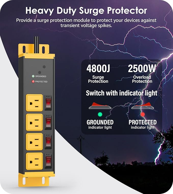 CCCEI 2PCS Heavy Duty Power Strip Surge Protector 20 AMP Individual Switches.