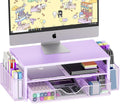 OPNICE Desk Organizer and Accessories, 2-Tier Computer Monitor Stand Riser with Drawer and 2 Pen Holders, Laptop Stand, Office Desk Accessories for Office Supplies, Purple