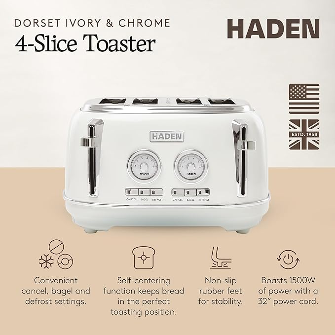 Haden Dorset 4 Slice Wide Slot Stainless Steel Toaster