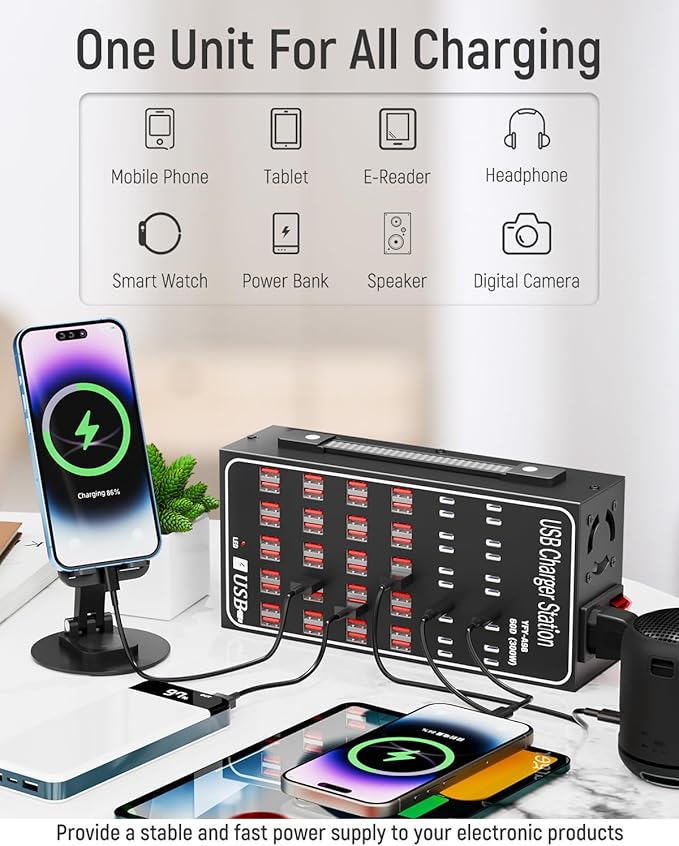 60 Port 300W USB Charging Station, Desktop Charging Station