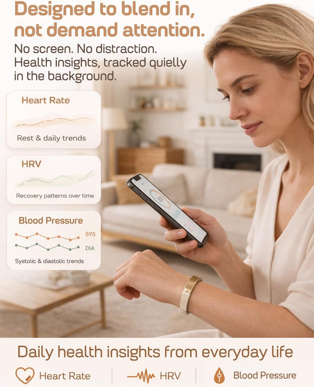 fitvii screenless fitness tracker for women men, health, side view