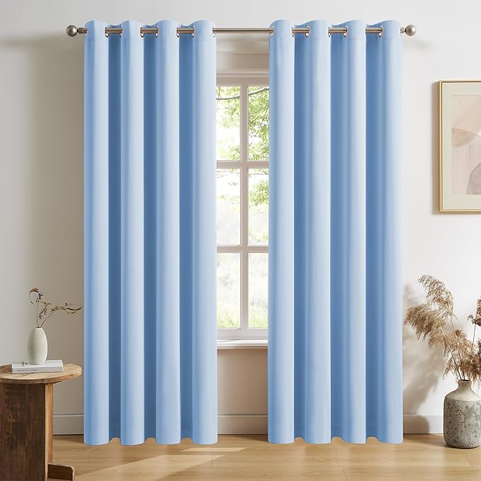 DUALIFE Sky Blue Blackout Curtain Panels/Drapes